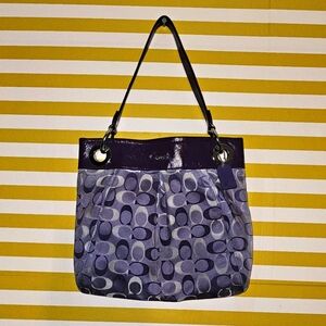 COACH MADISON Purple Sateen Optic Signature Pleated ASHLEY Hobo F18453